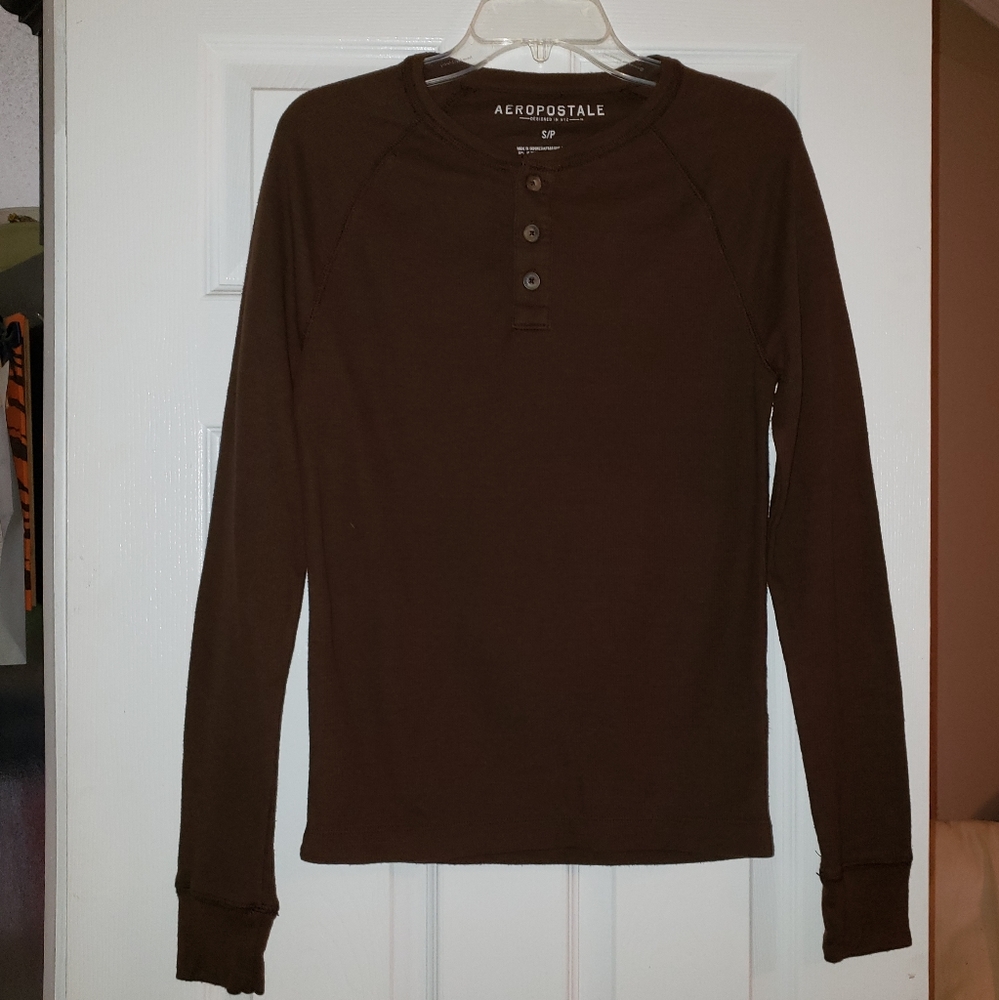 Aeropostale Long Sleeve Solid Henley Thermal Tee